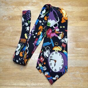Vintage Balancine Disney Tie Works Silk Mickey Minnie Donald Duck Morning Black